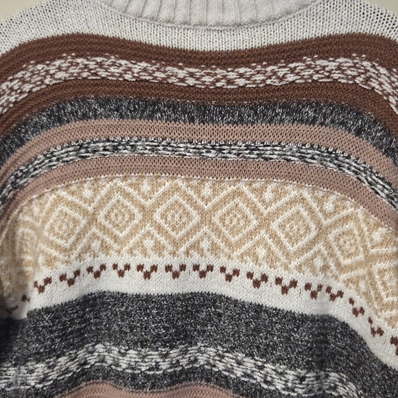 Hem & Thread Women's Striped Knit Sweater - Cream, Brown, Gray Size Small - Picture 5 of 5